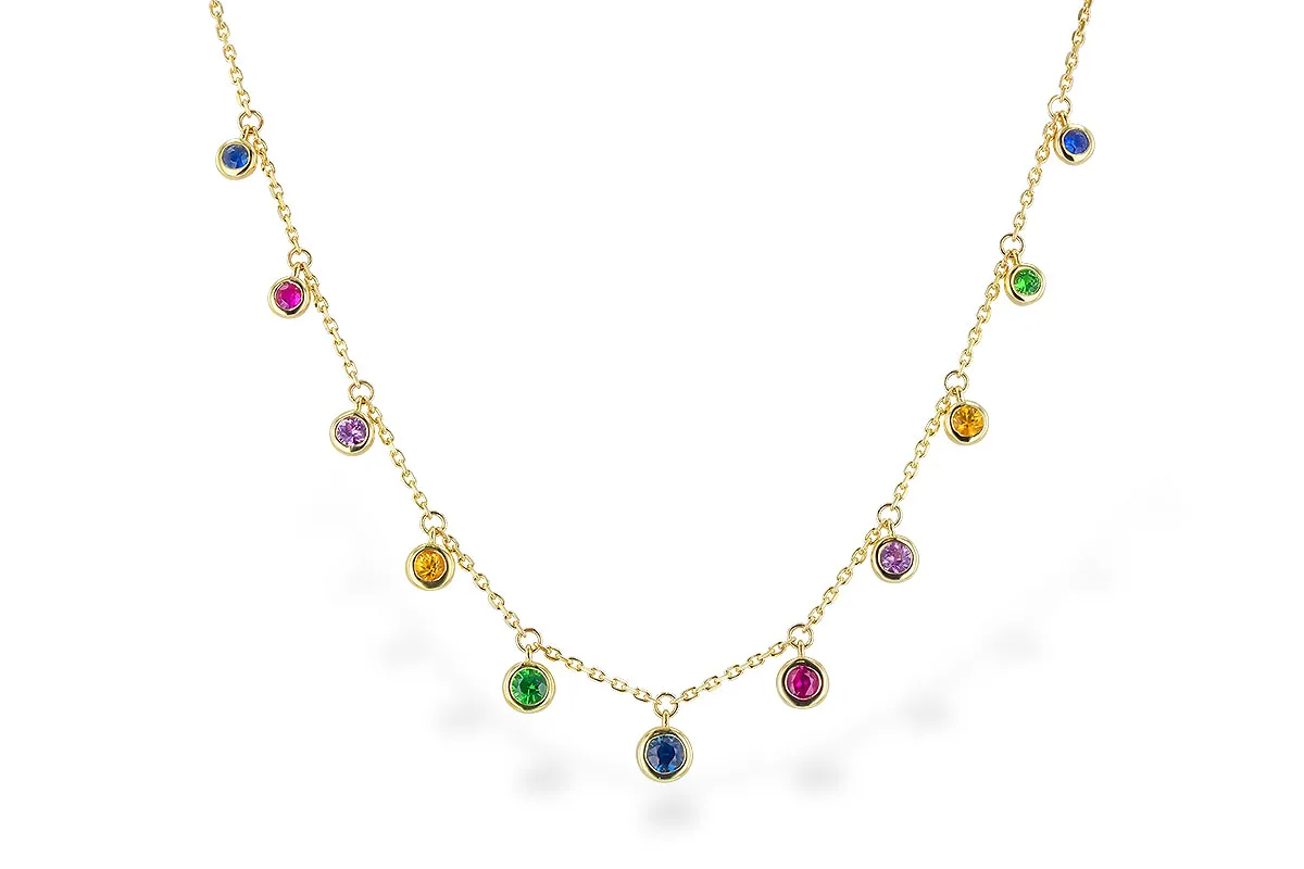 Garnet Multi-color Sapph Green Necklace in yellow gold
