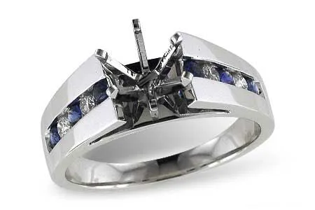 Diamond & Sapphire Semi-Mount Engagement Ring in white gold