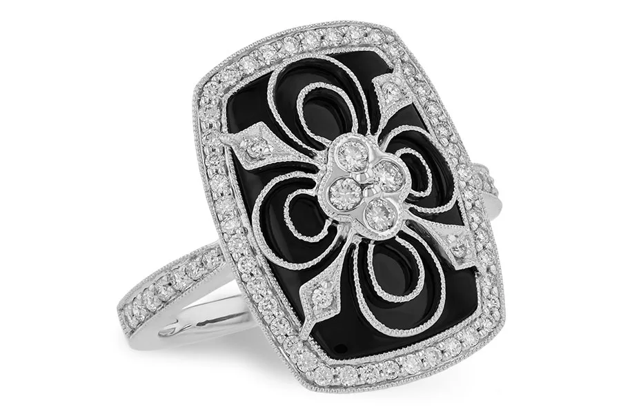 Onyx & Diamond Ring in white gold