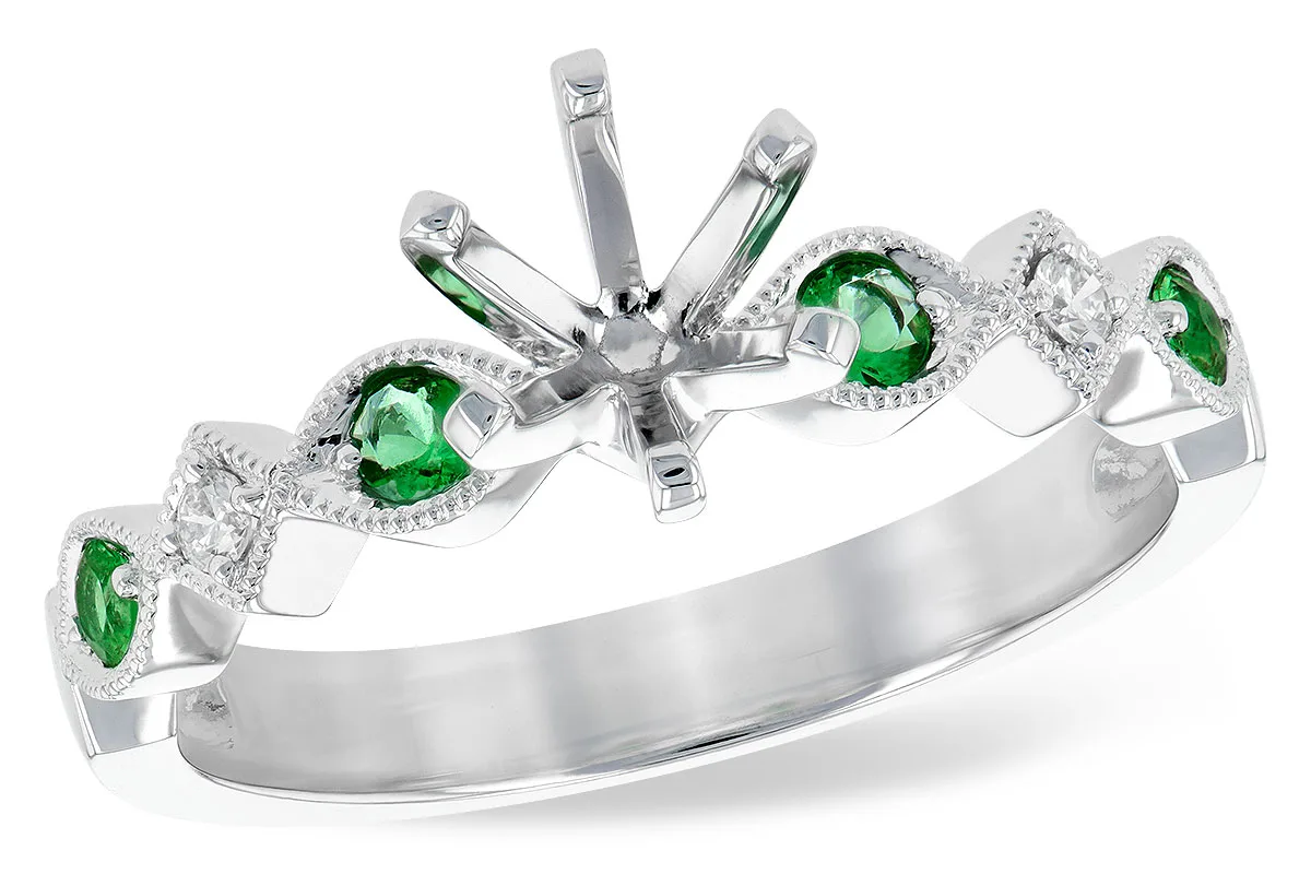 Diamond & Emerald Semi-Mount Engagement Ring in white gold