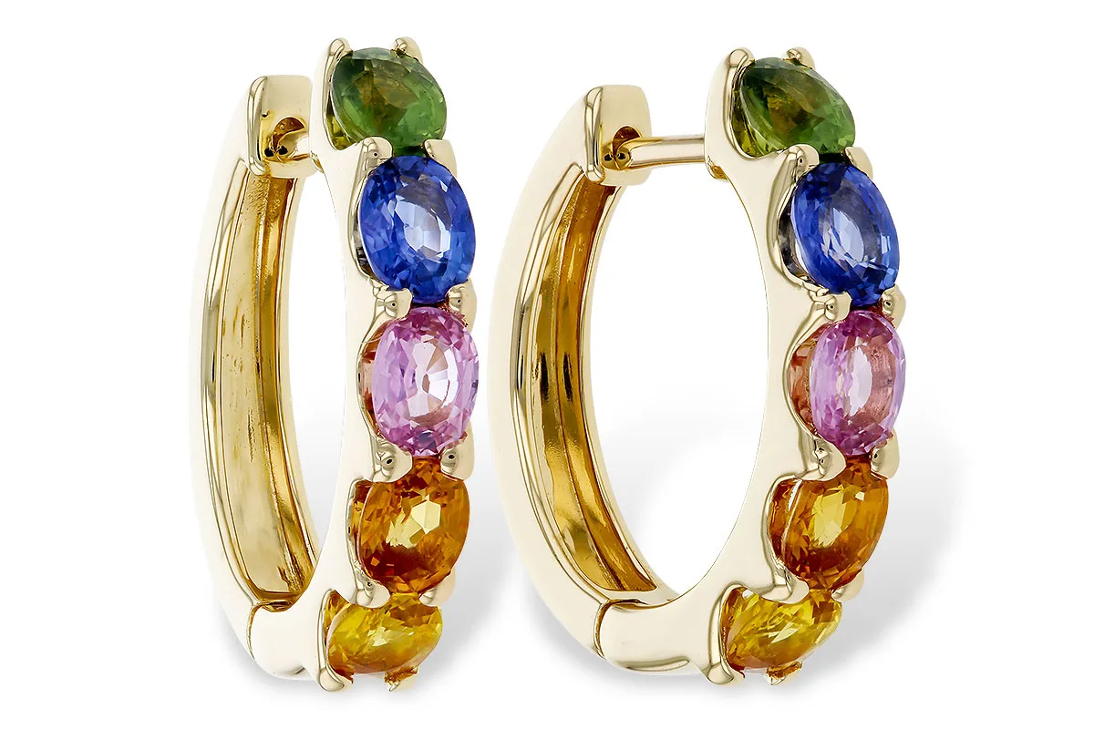 Multi-Color Gemstone & Sapphire Earrings in yellow gold