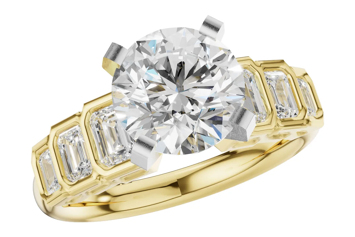Emerald-Cut Diamond Semi-Mount Engagement Ring in yellow gold
