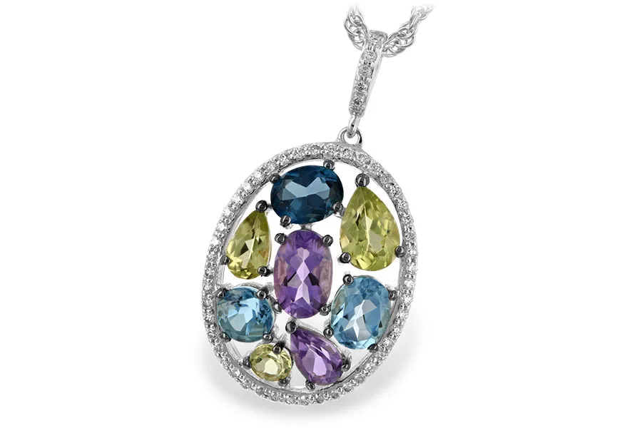 Multi-Color Gemstone Necklace in white gold
